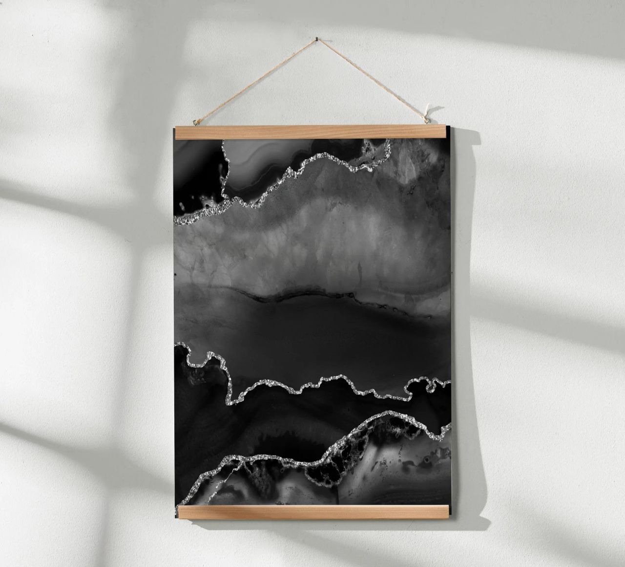 Agata nera e argento Texture 02 poster con telaio in legno da Gemstone Textures
