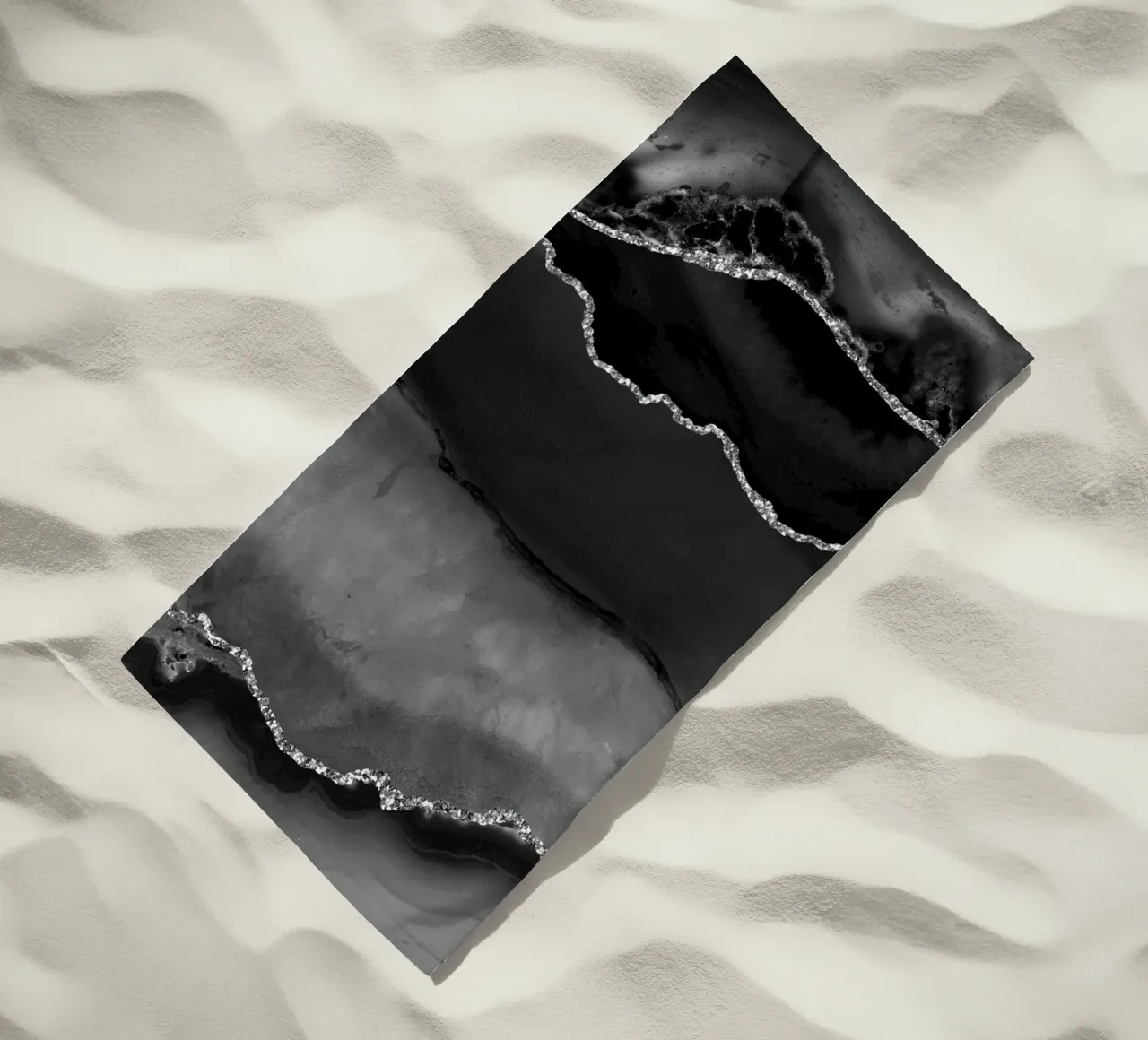 Texture Agate noire et argentée 02 serviette de plage de Gemstone Textures