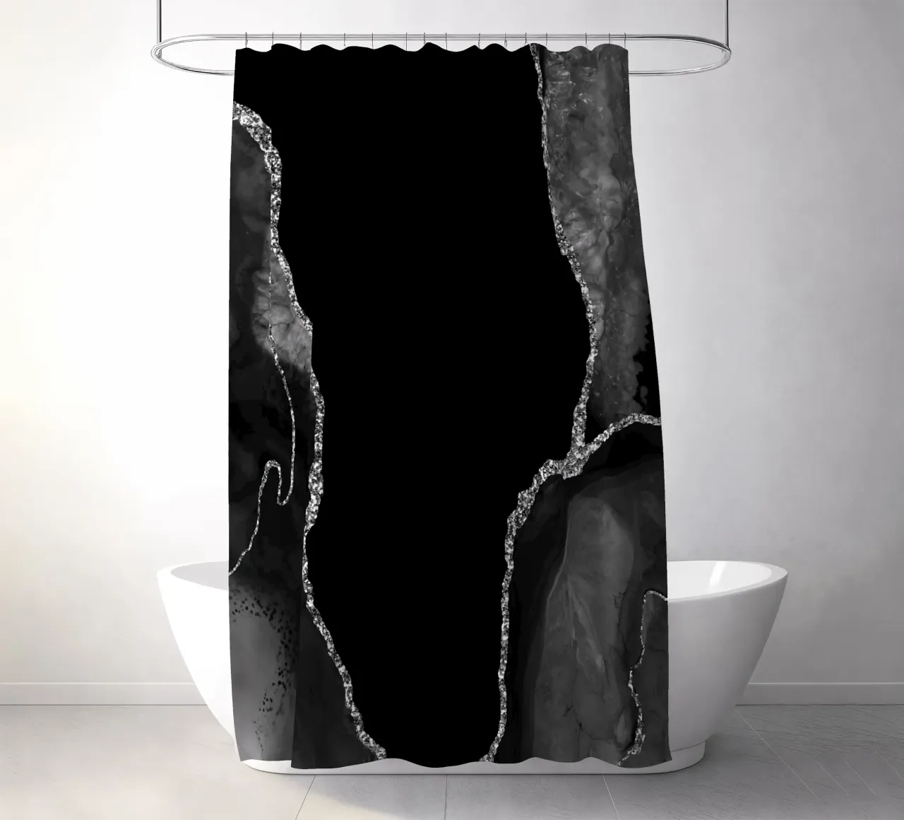 Schwarz & Silber Achat Struktur 03 Duschvorhang von Gemstone Textures