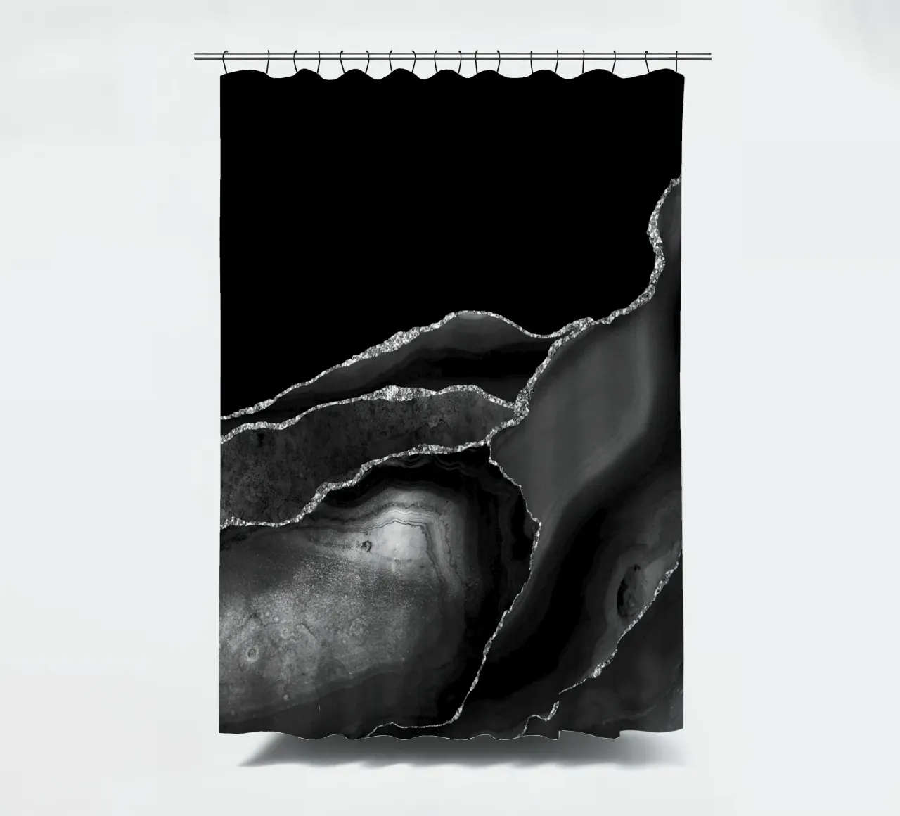 Schwarz & Silber Achat Struktur 04 Duschvorhang von Gemstone Textures
