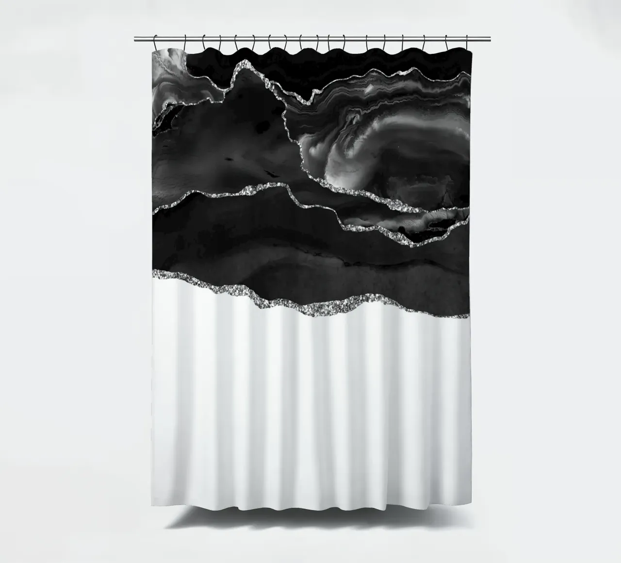 Schwarz & Silber Achat Struktur 05 Duschvorhang von Gemstone Textures