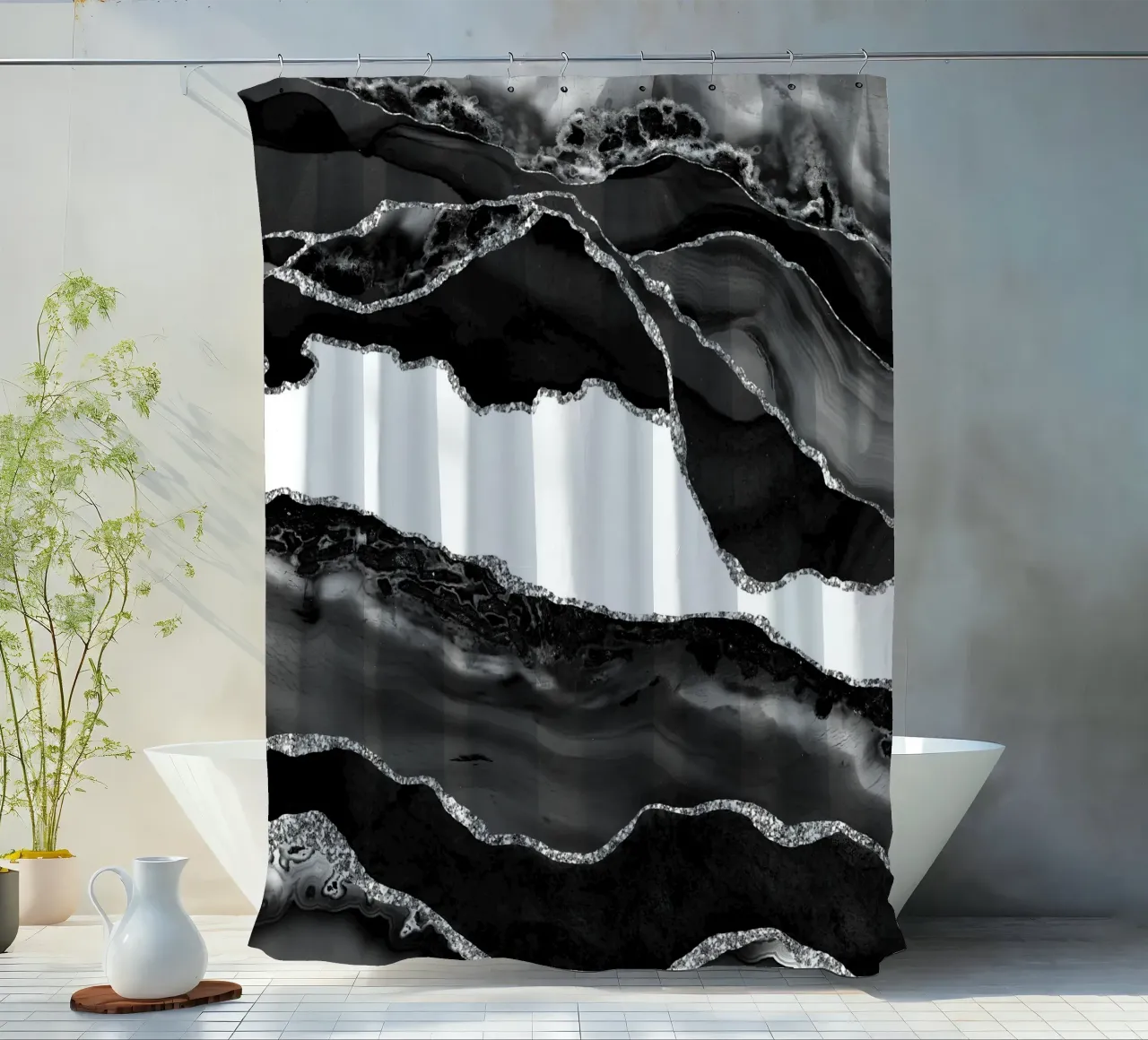 Texture Agate noire et argentée 06 rideau de douche de Gemstone Textures