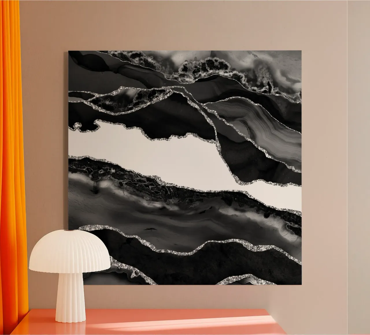 Schwarz & Silber Achat Struktur 06 Acryl-Glas von Gemstone Textures
