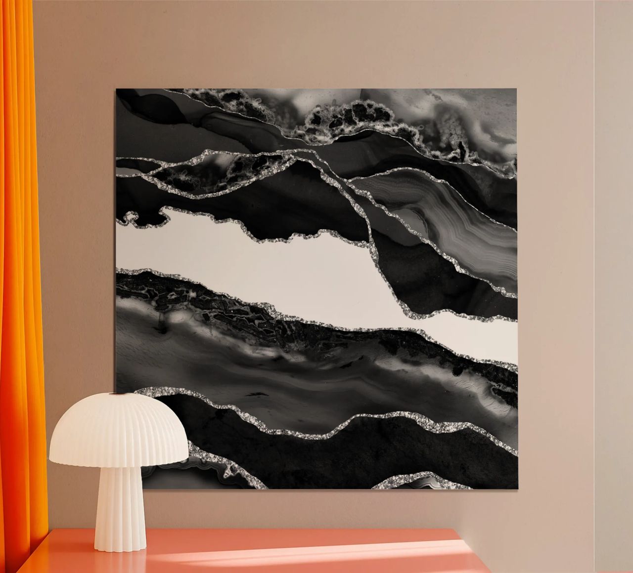 Agata nera e argento Texture 06 poster con telaio in legno da Gemstone Textures