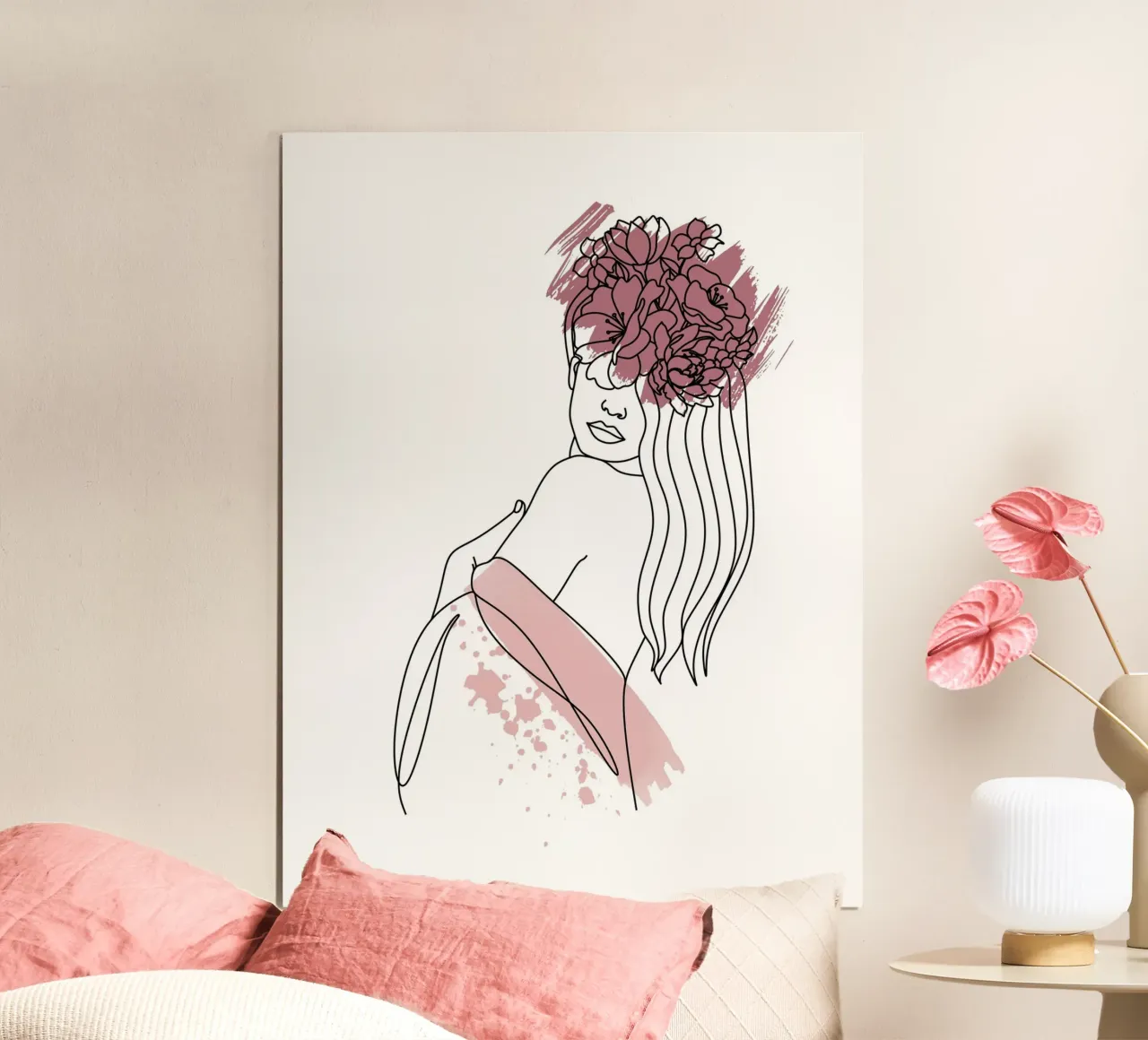 Line Art Donna poster con telaio in alluminio da ArtDesign by KBK