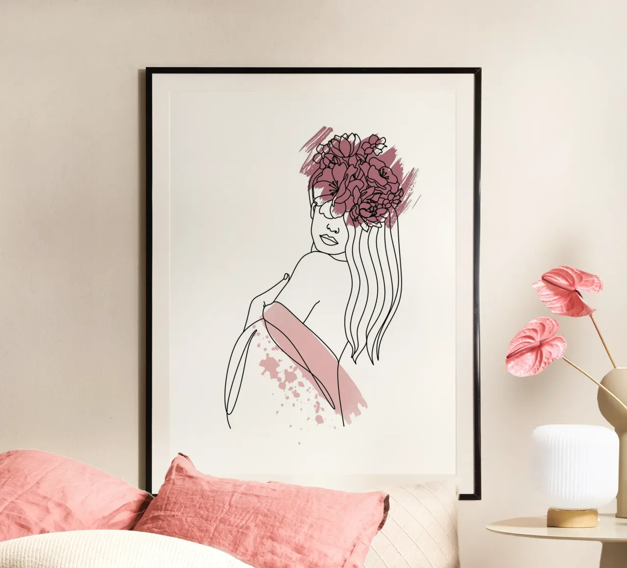 Line Art Donna poster con telaio in alluminio da ArtDesign by KBK