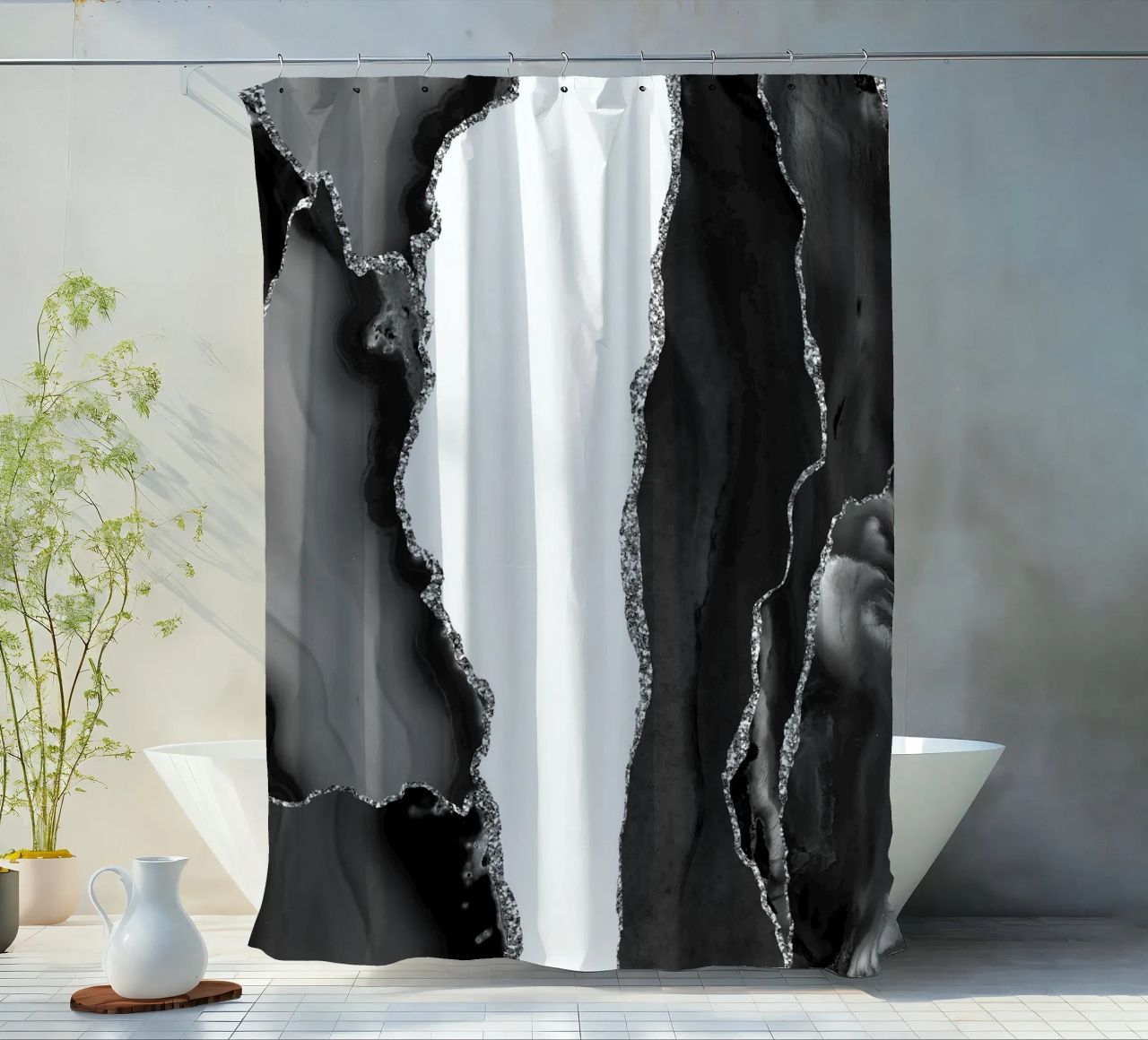Agata nera e argento Texture 07 tenda da doccia da Gemstone Textures