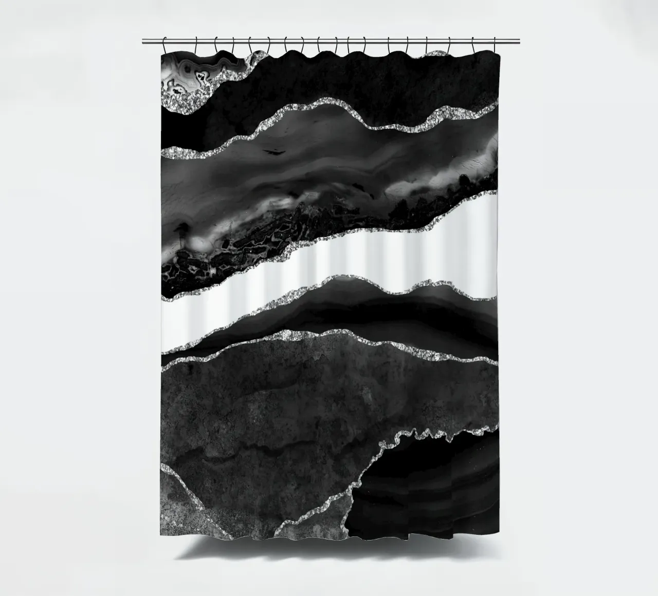 Black & Silver Agate Texture 08 shower curtain by Gemstone Textures