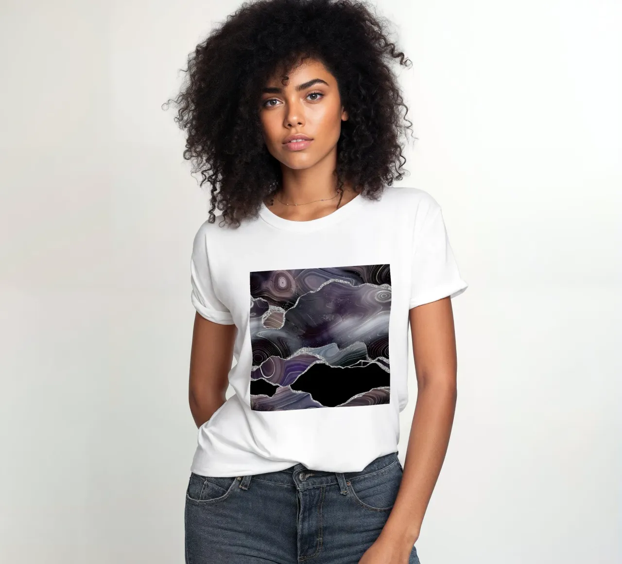 Texture Agata Glitterata Nera e Argento 01 t-shirt da donna da Gemstone Textures
