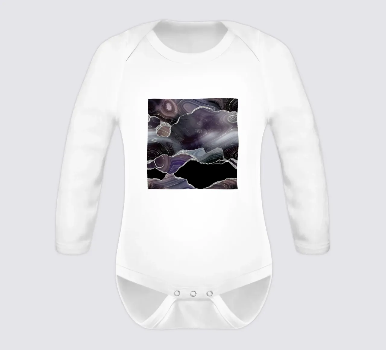 Texture Agata Glitterata Nera e Argento 01 body neonato maniche lunghe da Gemstone Textures
