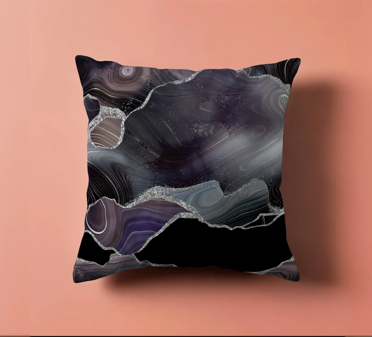 Texture Agata Glitterata Nera e Argento 01 cuscino da Gemstone Textures