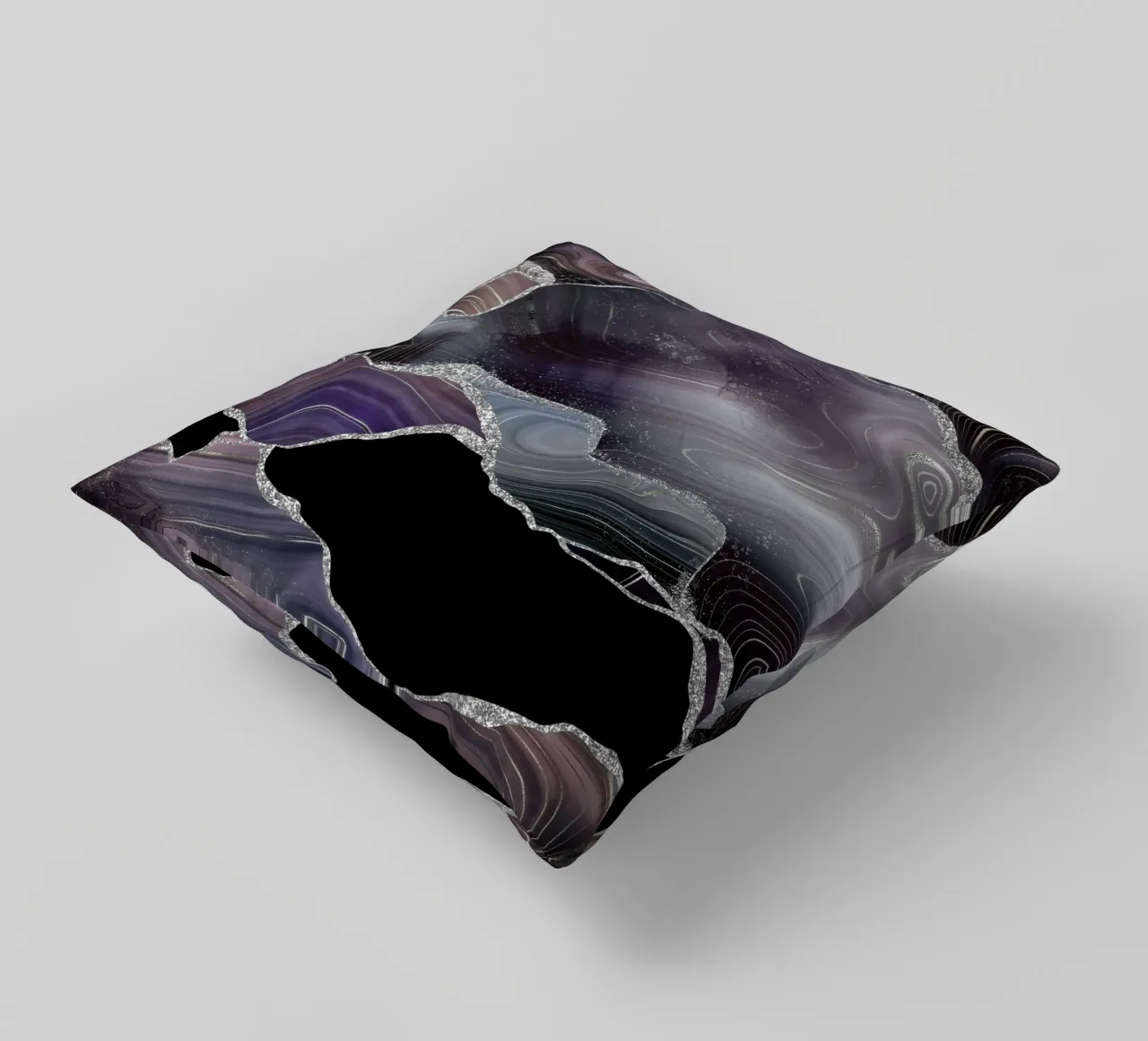 Texture Agata Glitterata Nera e Argento 01 cuscino da Gemstone Textures