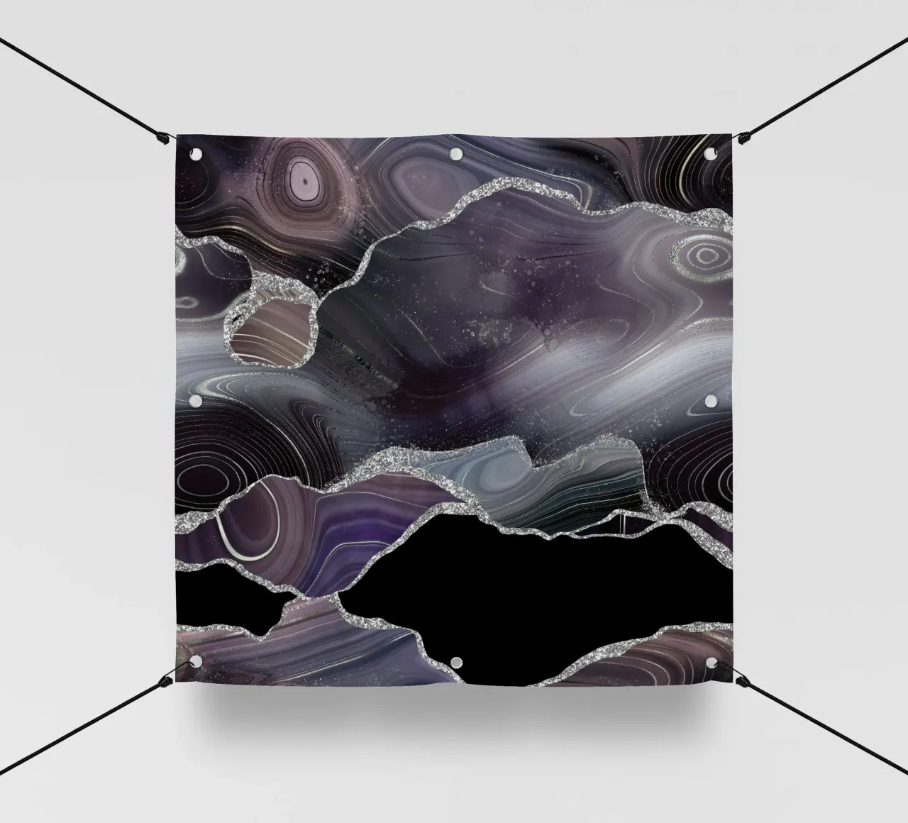 Texture Agata Glitterata Nera e Argento 01 telo in pvc da Gemstone Textures