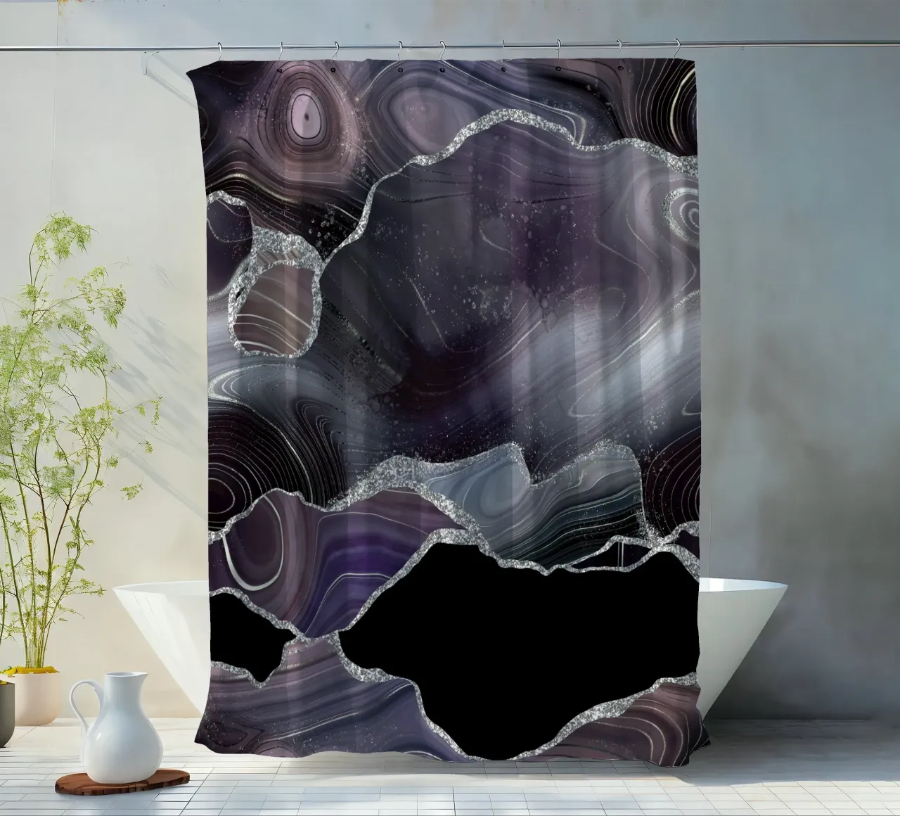 Texture Agata Glitterata Nera e Argento 01 tenda da doccia da Gemstone Textures