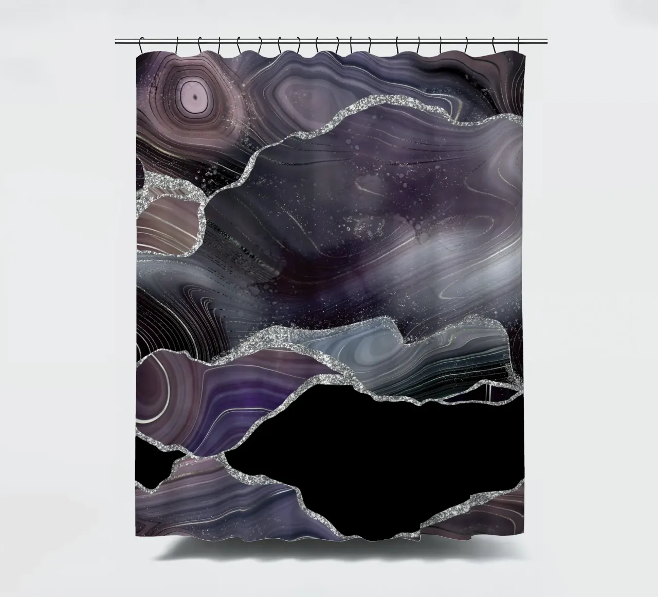 Texture Agata Glitterata Nera e Argento 01 tenda da doccia da Gemstone Textures