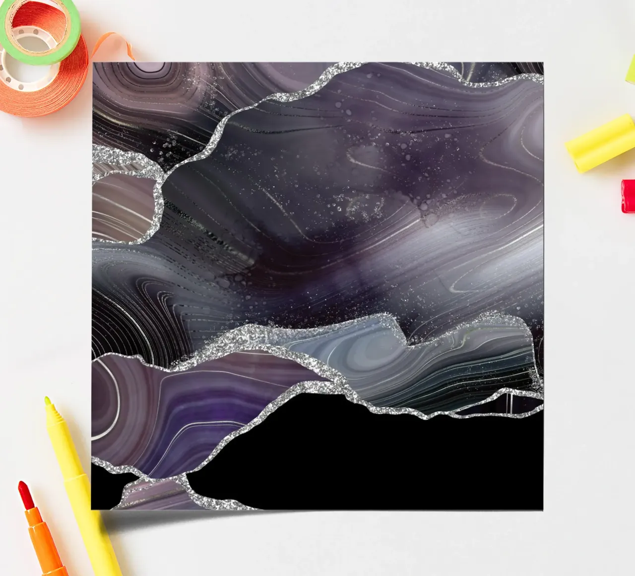 Texture Agata Glitterata Nera e Argento 01 foglio adesivo da Gemstone Textures