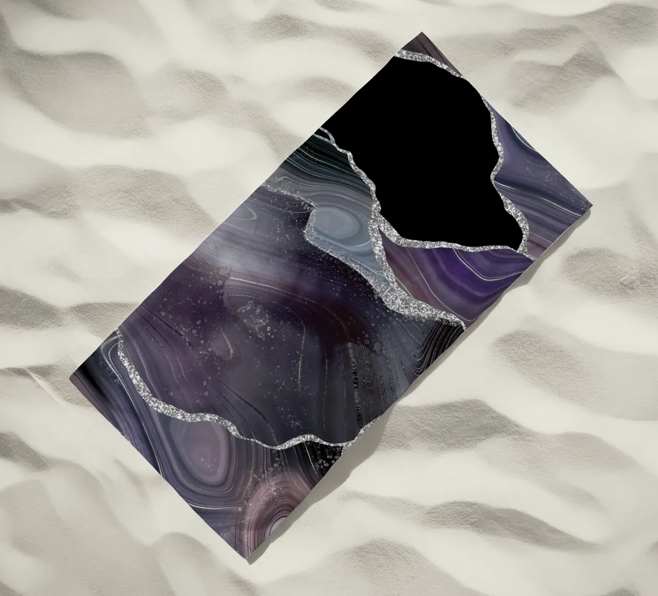Texture Agata Glitterata Nera e Argento 01 telo mare da Gemstone Textures