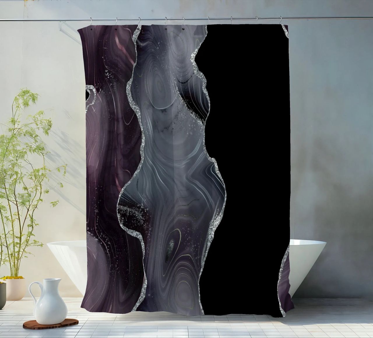 Texture Agata Glitterata Nera e Argento 02 tenda da doccia da Gemstone Textures