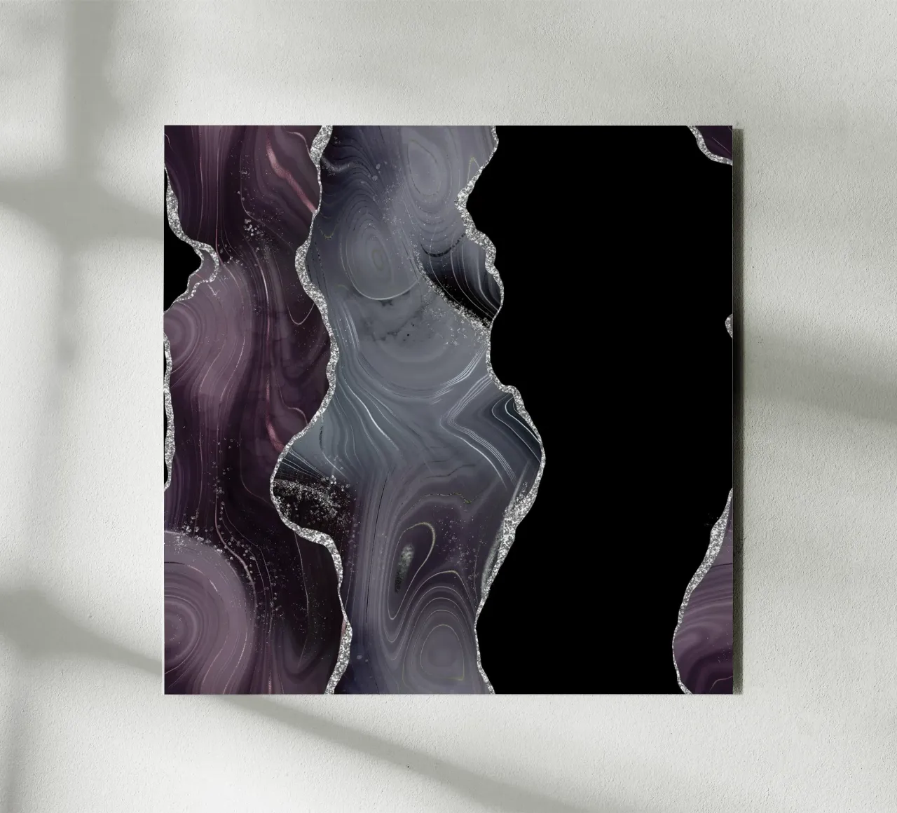 Schwarzer & silberner Glitzerachat Textur 02 Forex-Platte von Gemstone Textures