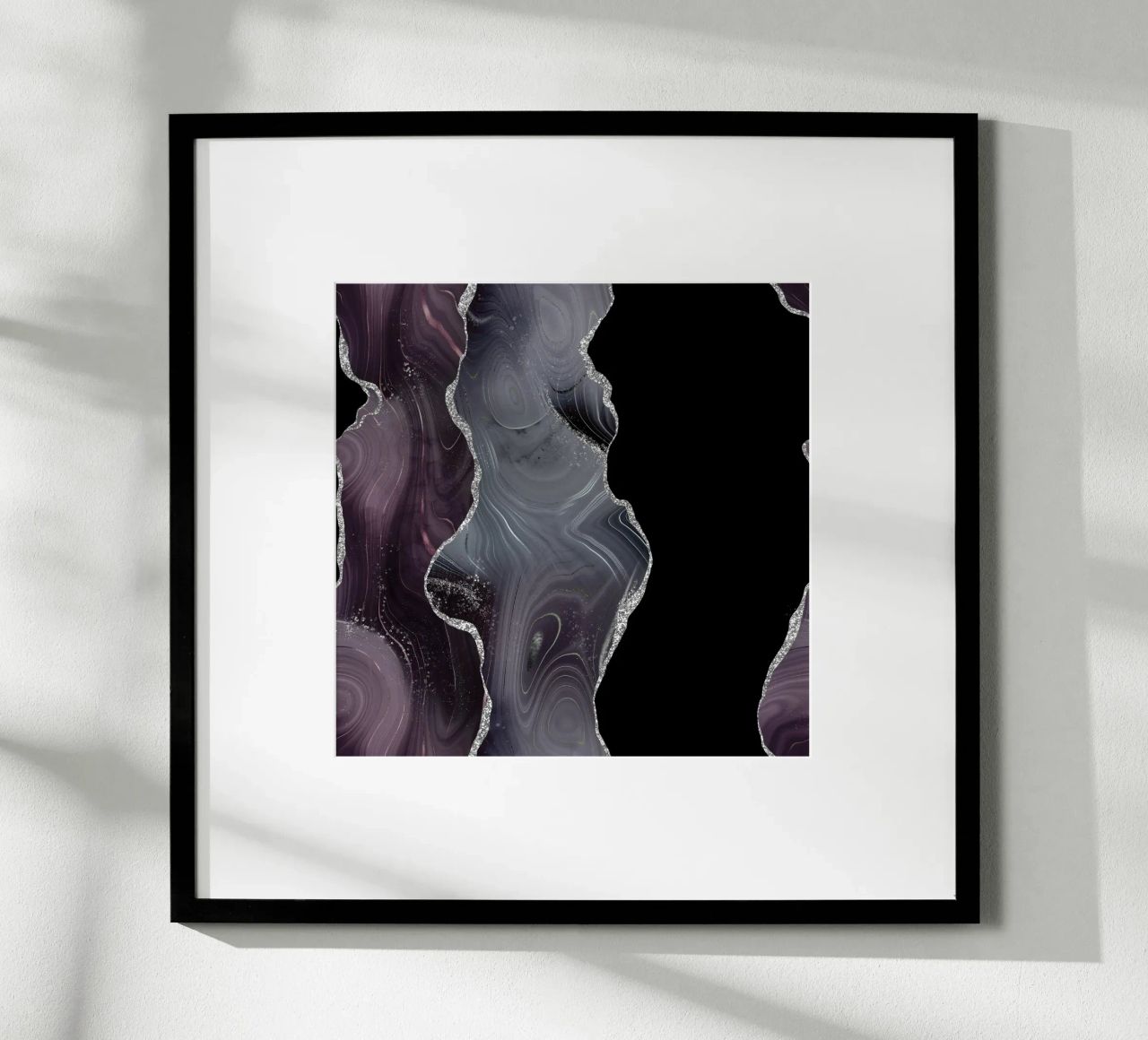 Texture Agata Glitterata Nera e Argento 02 poster con telaio in alluminio da Gemstone Textures
