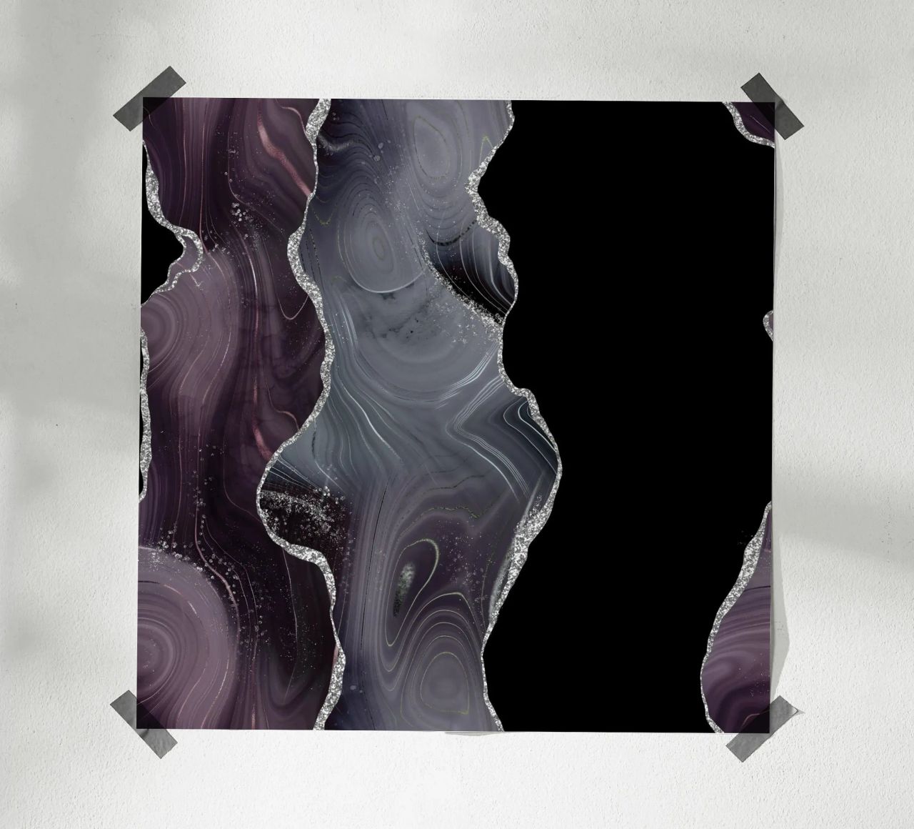 Texture Agata Glitterata Nera e Argento 02 poster con telaio in alluminio da Gemstone Textures