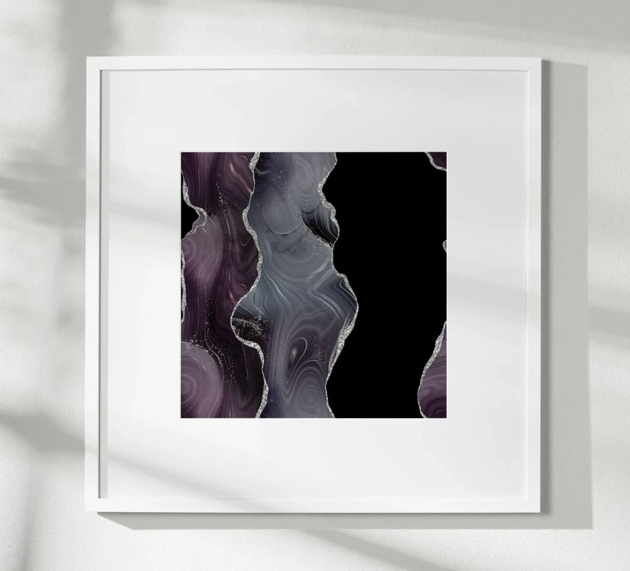 Texture Agata Glitterata Nera e Argento 02 poster con telaio in alluminio da Gemstone Textures