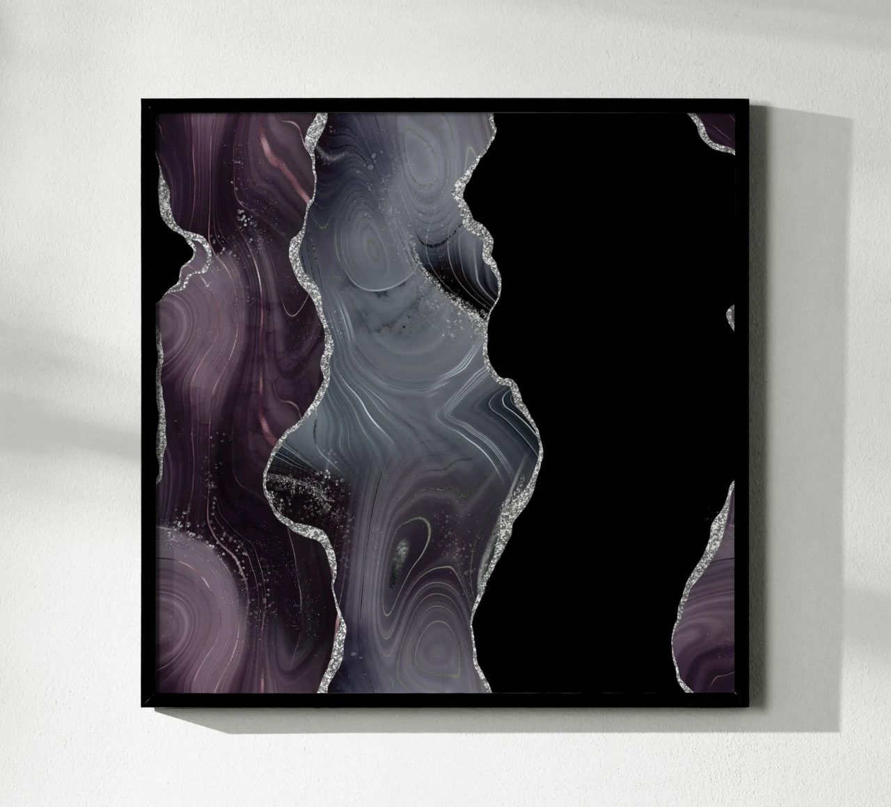 Texture Agata Glitterata Nera e Argento 02 poster con telaio in alluminio da Gemstone Textures