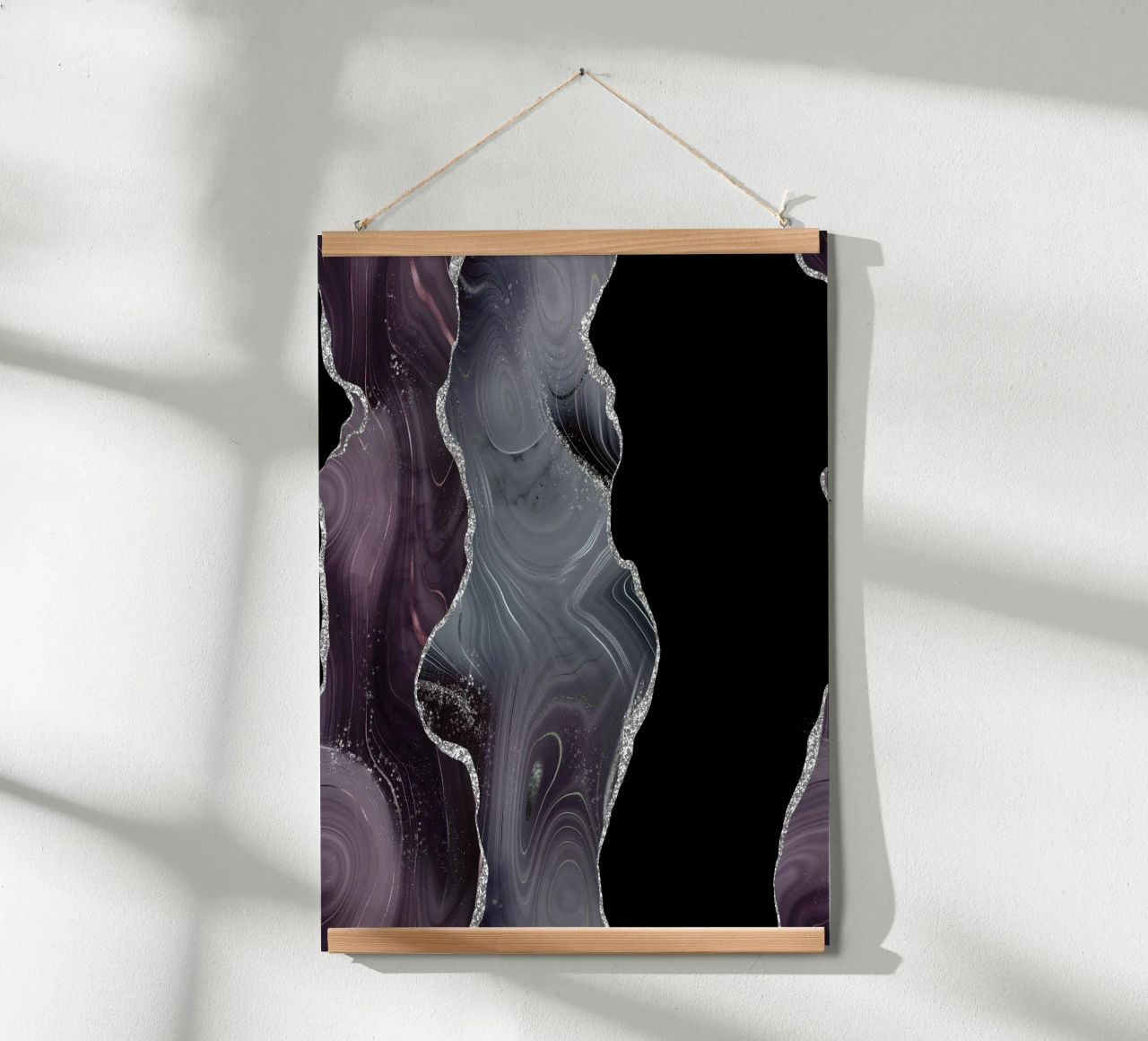Texture Agata Glitterata Nera e Argento 02 poster con telaio in alluminio da Gemstone Textures