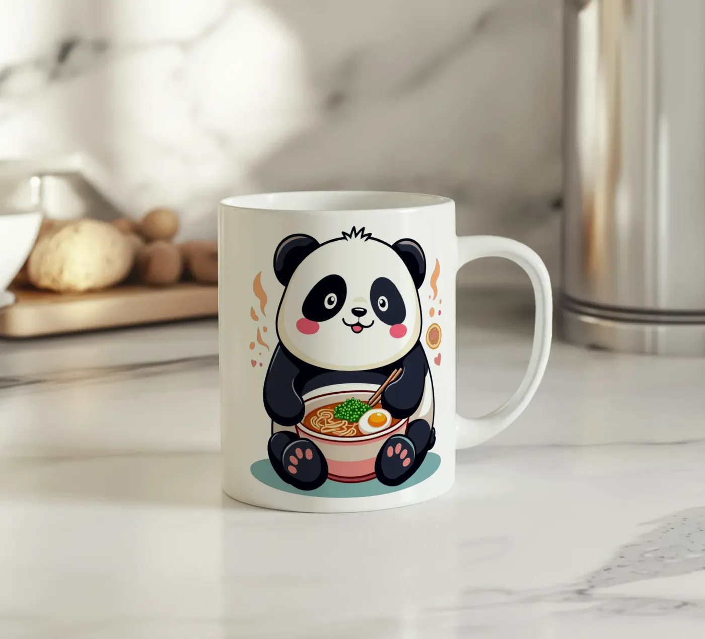 Panda Eats Ramen ceramic mug by artdesign1985