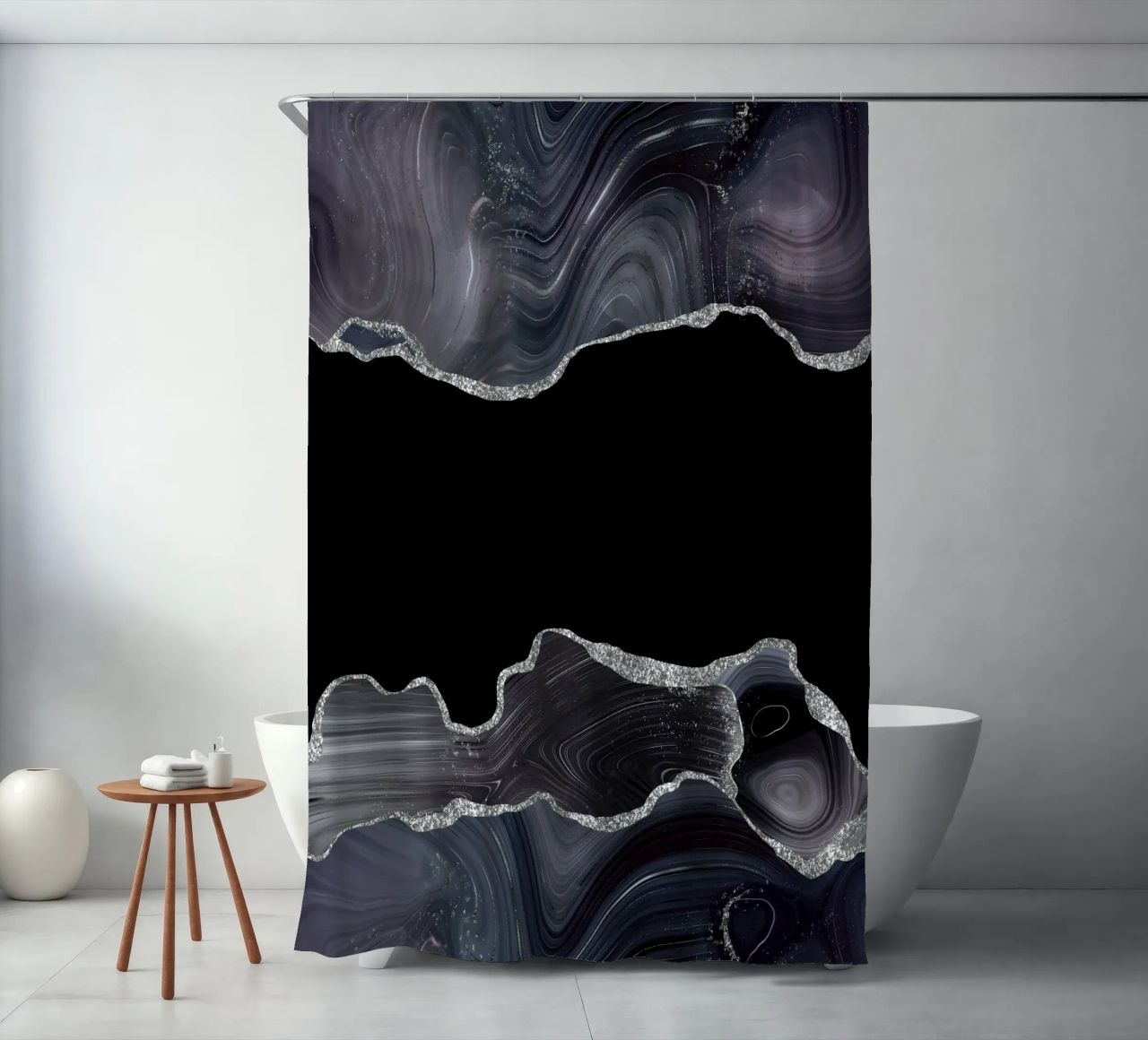 Texture Agata Glitterata Nera e Argento 03 tenda da doccia da Gemstone Textures
