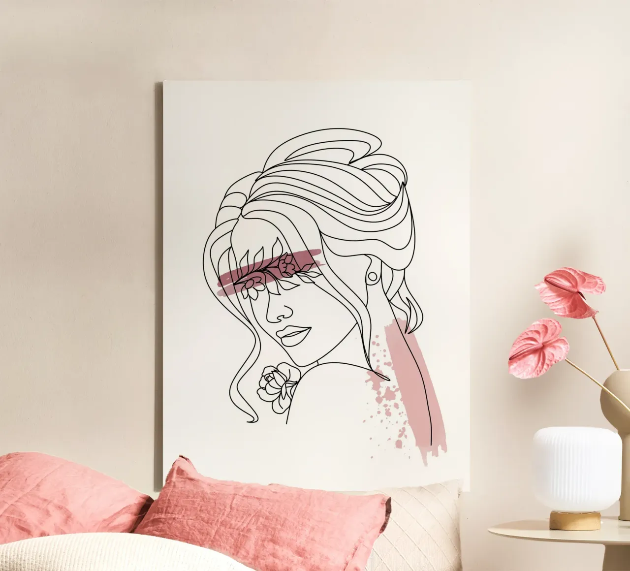 Line Art Donna IV tela con Cornice a cassetta da ArtDesign by KBK