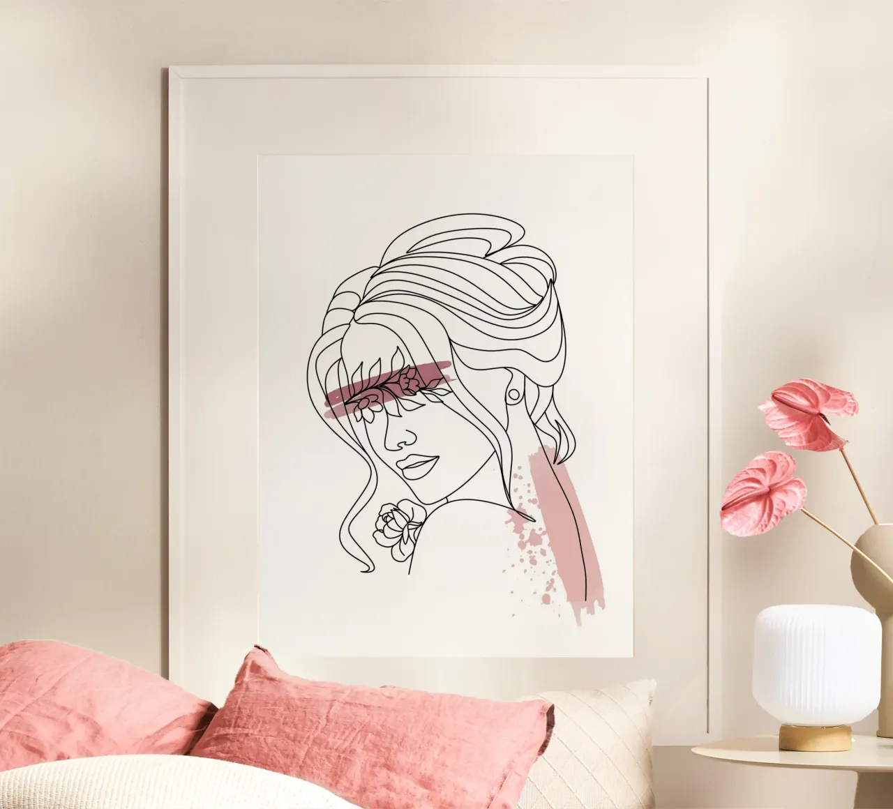 Line Art Donna IV poster con telaio in legno da ArtDesign by KBK