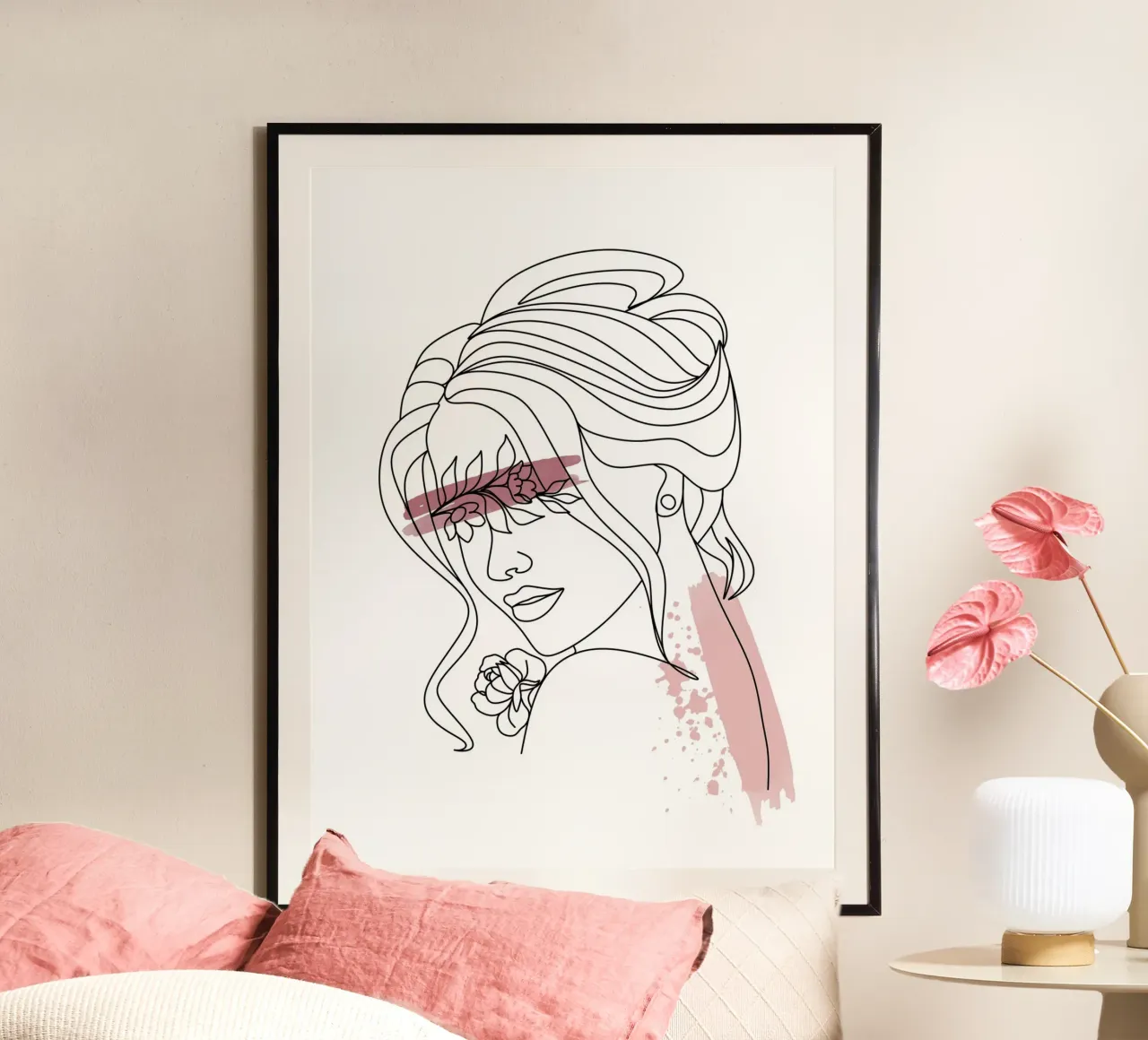 Line Art Donna IV poster con telaio in legno da ArtDesign by KBK
