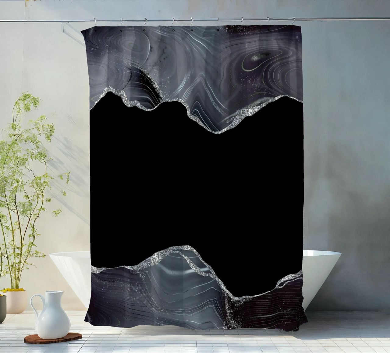 Texture Agata Glitterata Nera e Argento 04 tenda da doccia da Gemstone Textures