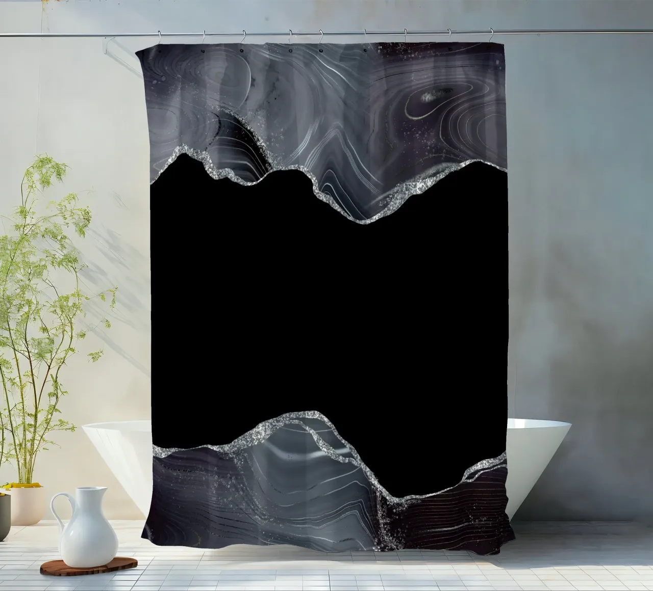 Schwarz & Silber Glitter Achat Struktur 04 Duschvorhang von Gemstone Textures