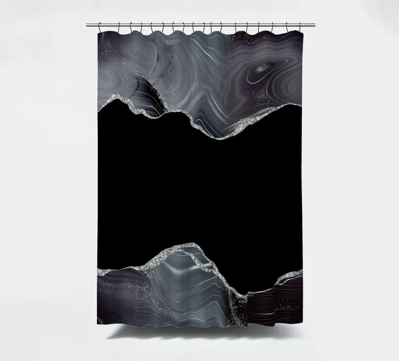 Schwarz & Silber Glitter Achat Struktur 04 Duschvorhang von Gemstone Textures