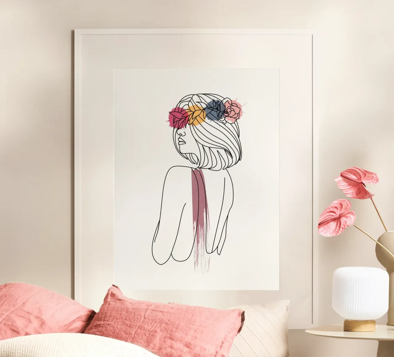 Line Art Donna V poster con telaio in plastica da ArtDesign by KBK