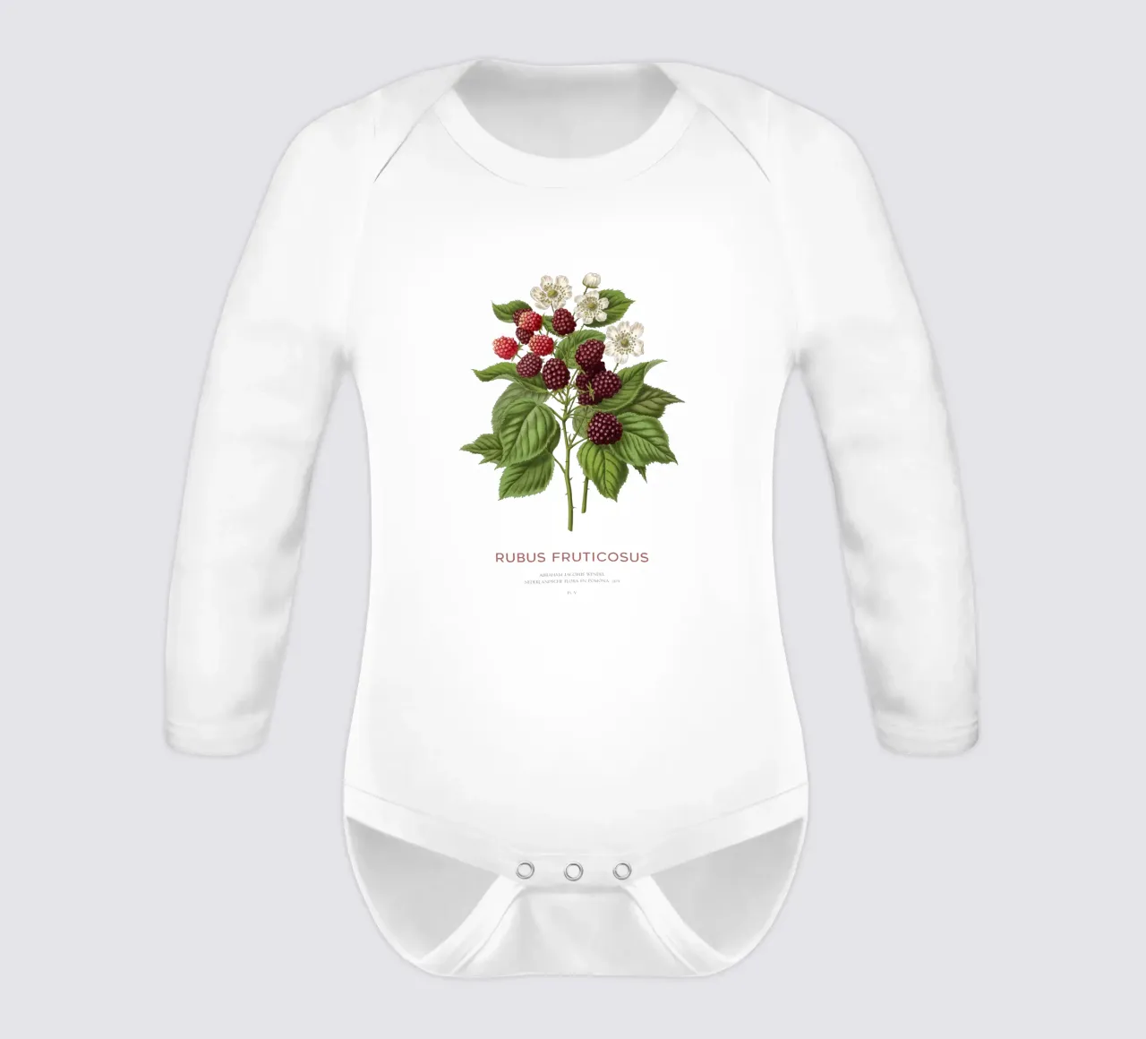 Blackberry or Rubus fruticosus long-sleeve baby romper by Vintagrafica