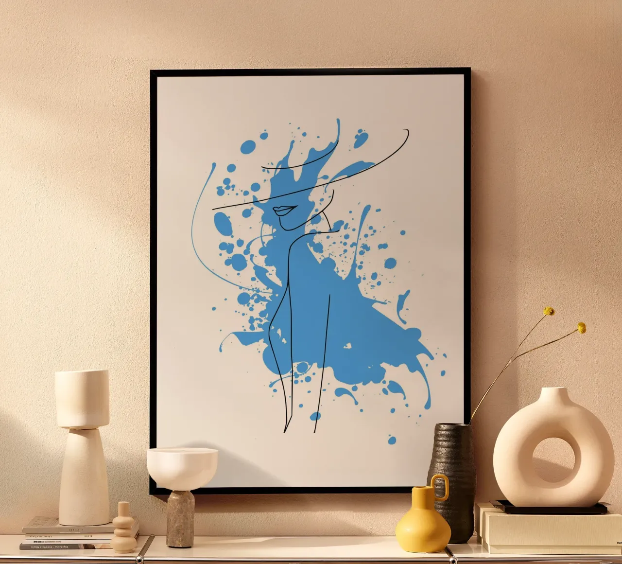 Donna nello stile della line art con accenti blu poster da ArtDesign by KBK