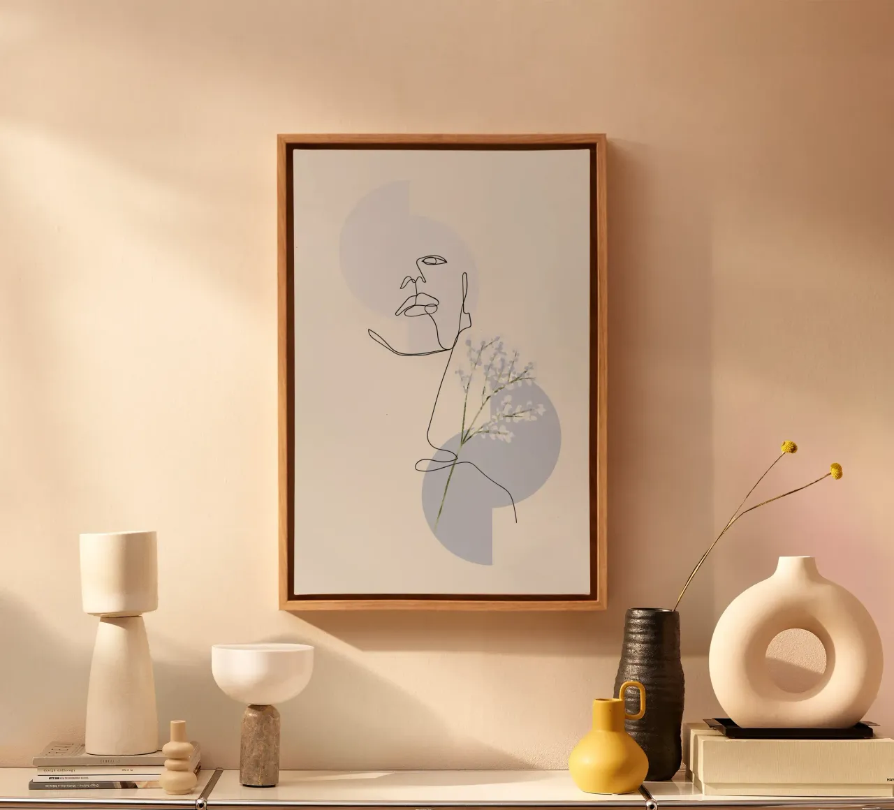 Woman with geometric shapes in the background canvas with Floater frame by ArtDesign by KBK