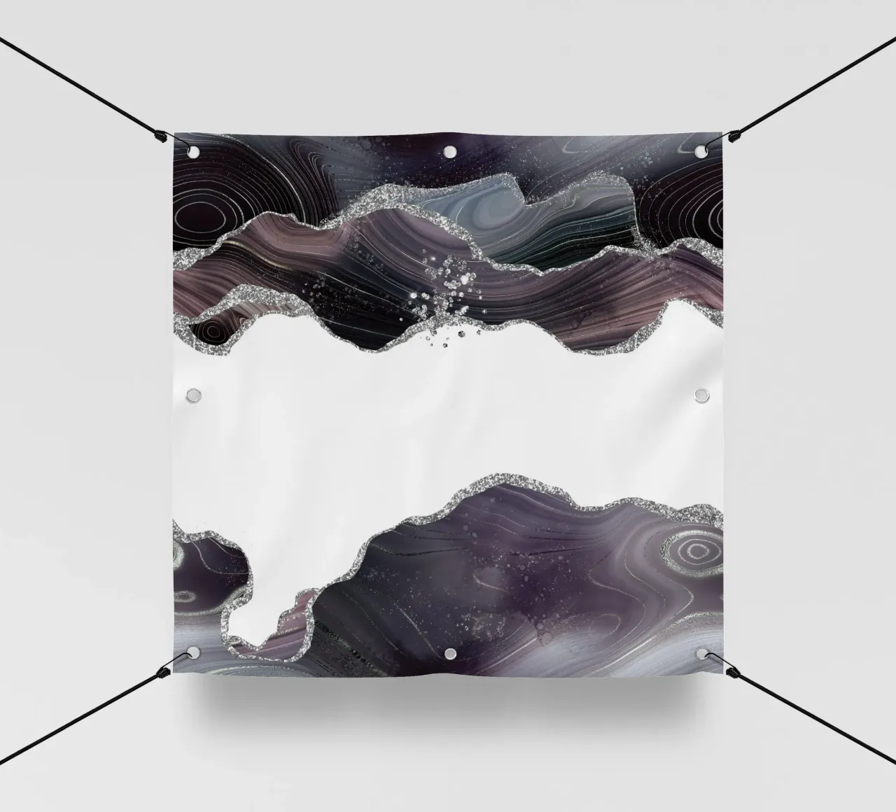 Black & Silver Glitter Agate Texture 07 pvc cover by Gemstone Textures