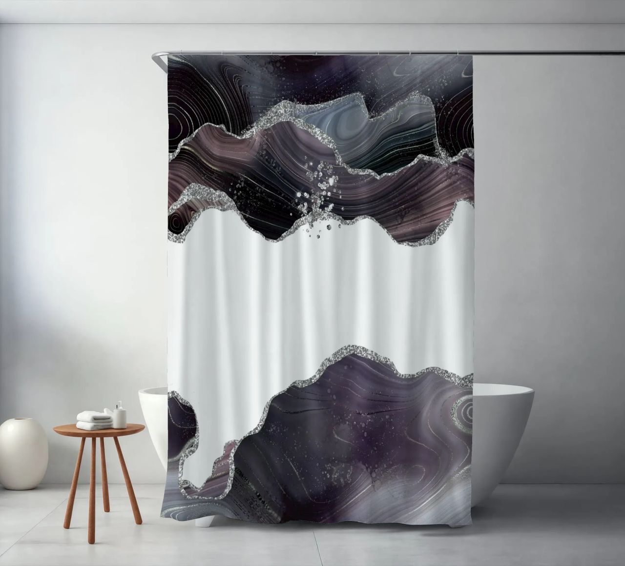 Texture Agata Glitterata Nera e Argento 07 tenda da doccia da Gemstone Textures