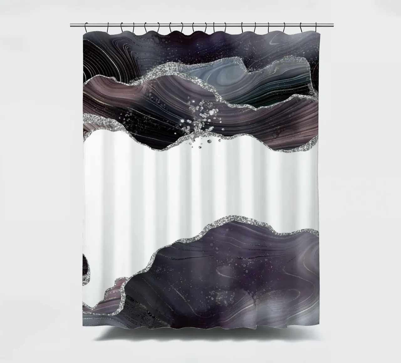 Schwarzer & silberner Glitzerachat Textur 07 Duschvorhang von Gemstone Textures