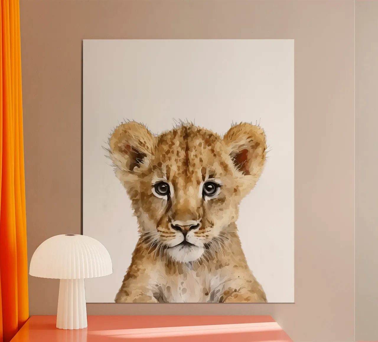 Poster acquerellato con cucciolo di leone, stampa per cameretta per bambini poster con telaio in legno da Little Lila