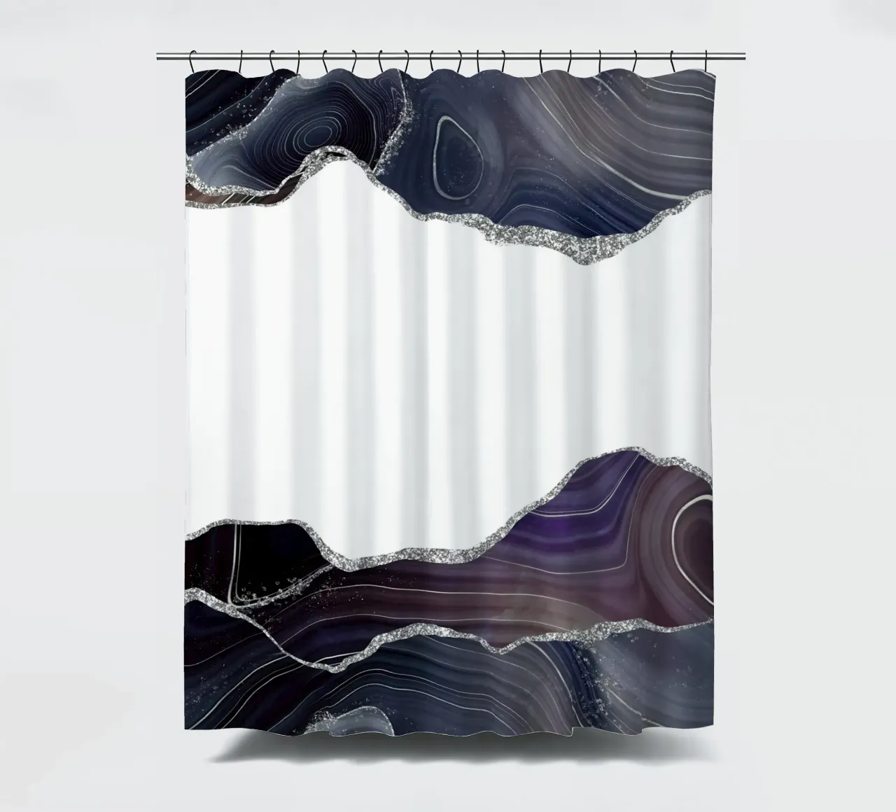 Schwarz & Silber Glitter Achat Struktur 08 Duschvorhang von Gemstone Textures