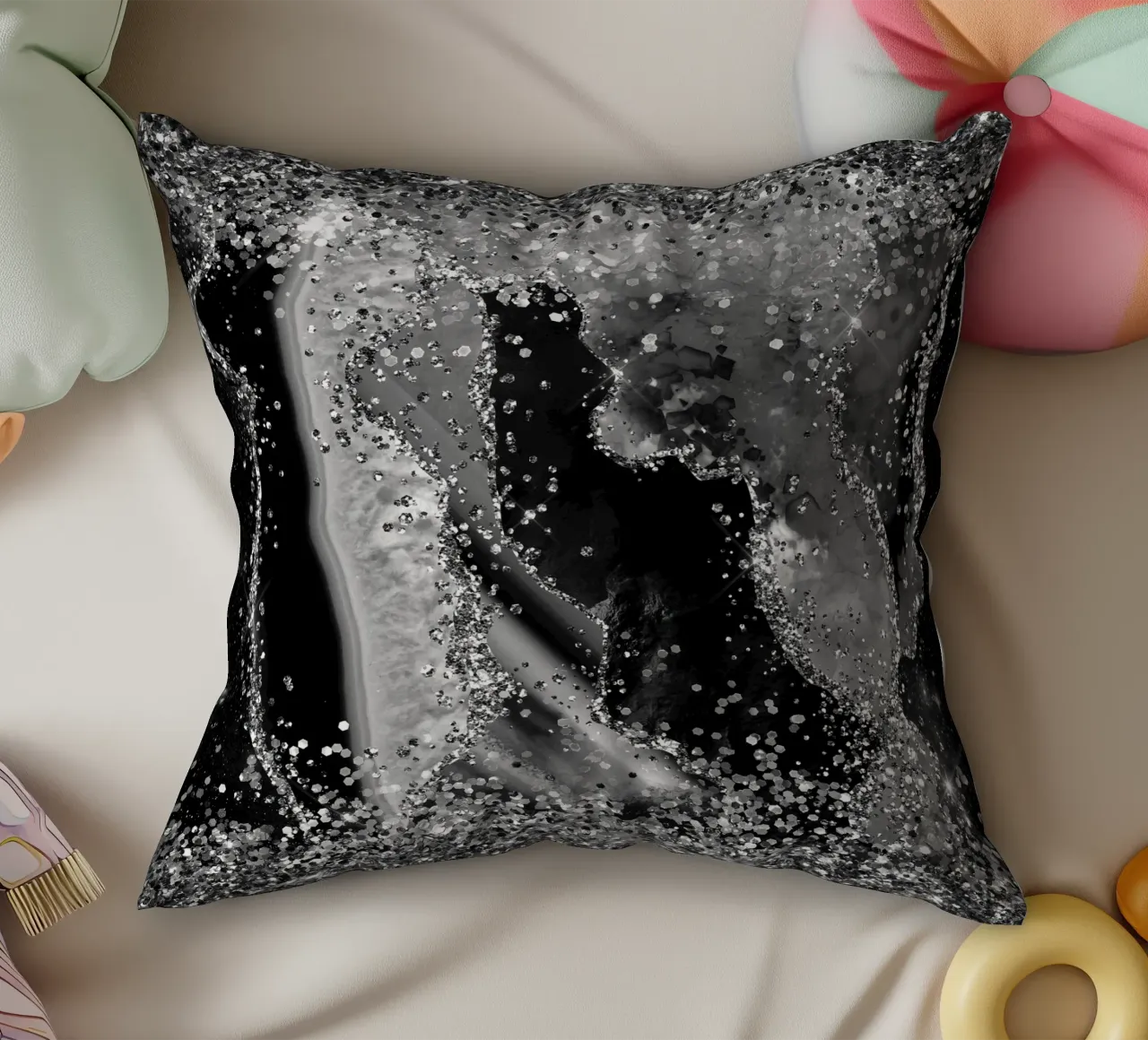 Texture Agata Nera Glitterata 04 cuscino da Gemstone Textures