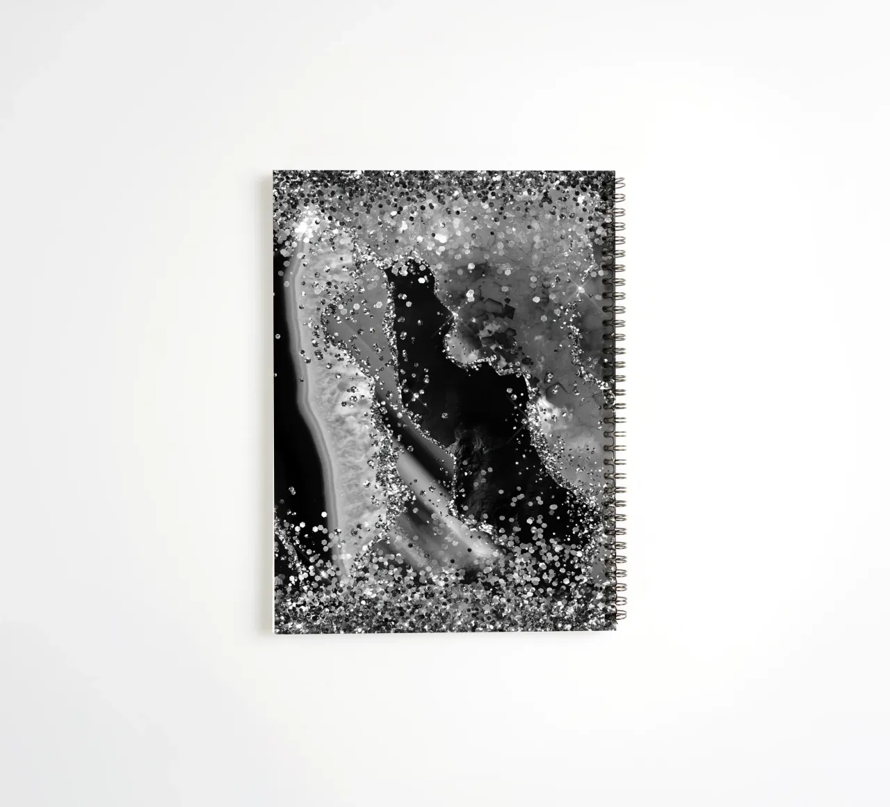 Black Glitter Agate Texture 04 spiral notebook by Gemstone Textures