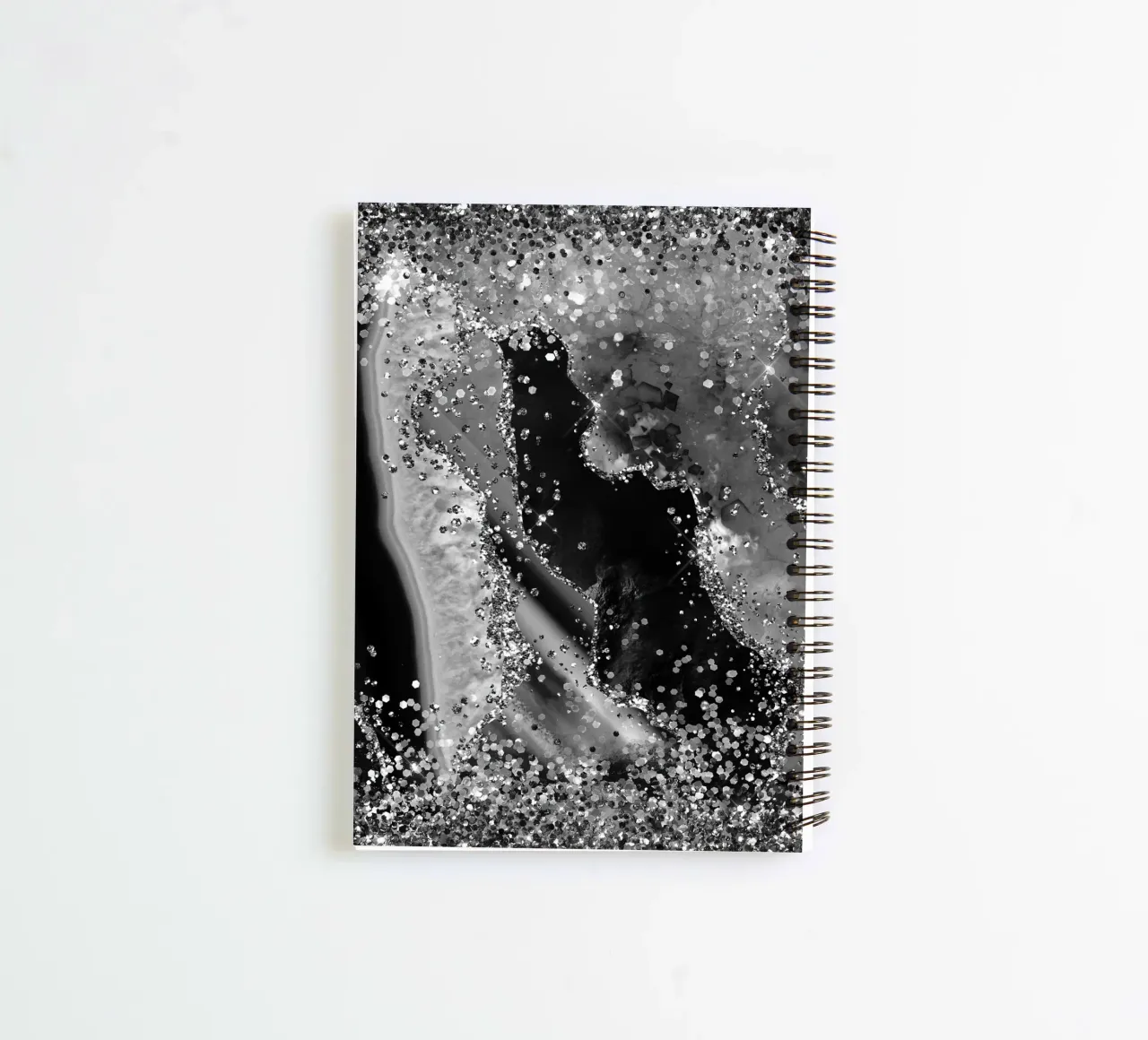 Black Glitter Agate Texture 04 spiral notebook by Gemstone Textures