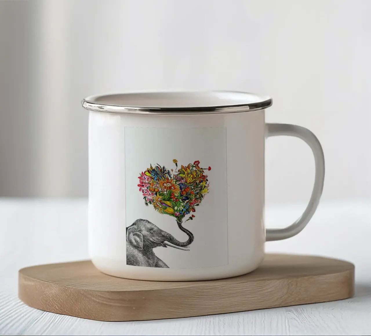 The Happy Elephant taza de esmalte de Rococco LA