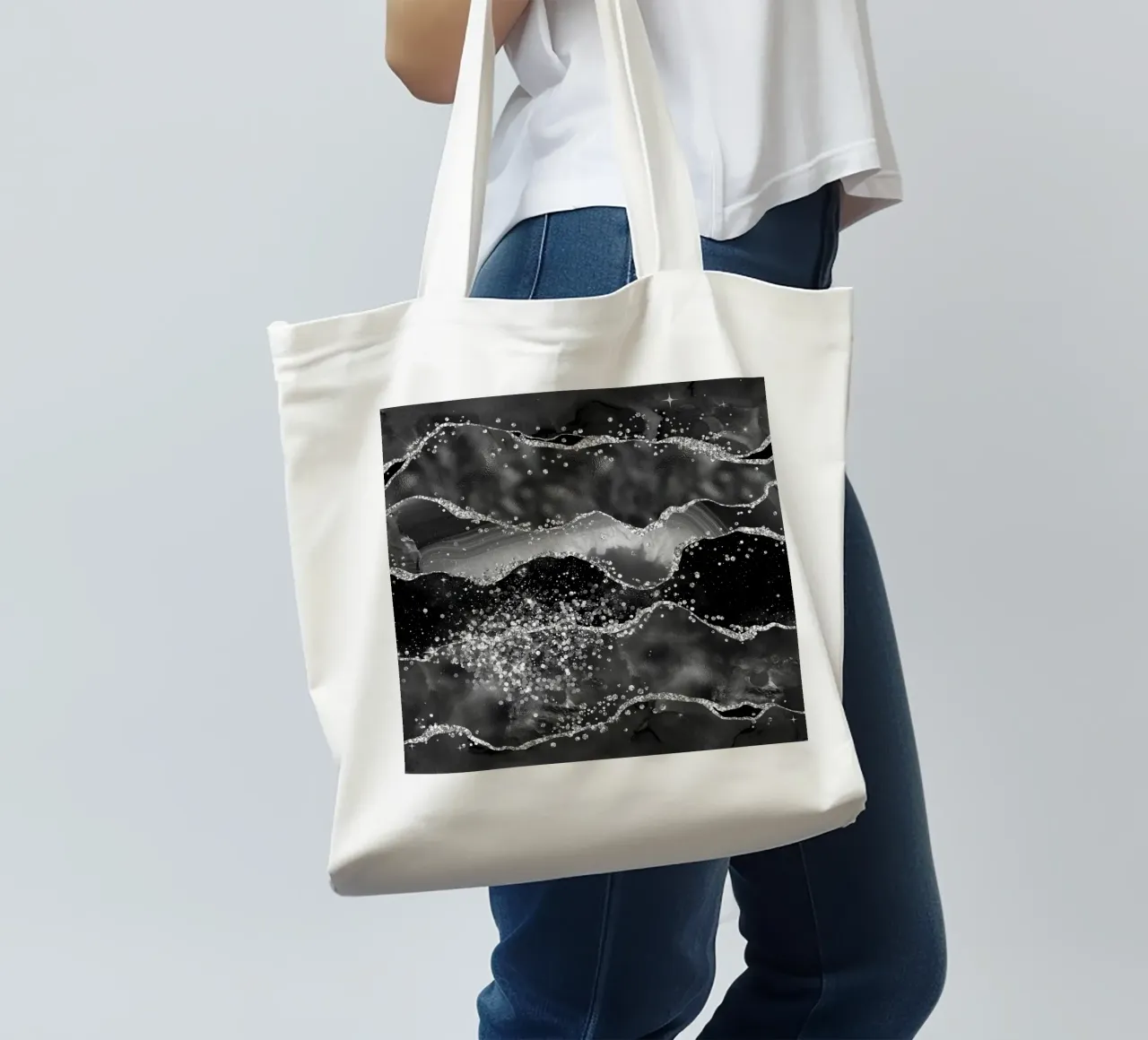 Agata nera glitterata Texture 06 borsa in juta da Gemstone Textures